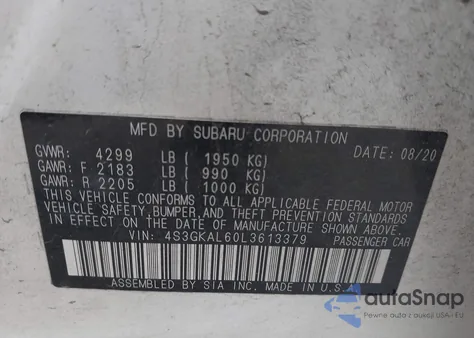 2020 Subaru Impreza Sport z USA, uszkodzony, nr VIN 4S3GKAL60L3613379